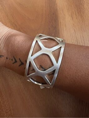 Kenilworth Prototype Brushed Silver Geometric Cuff Bracelet